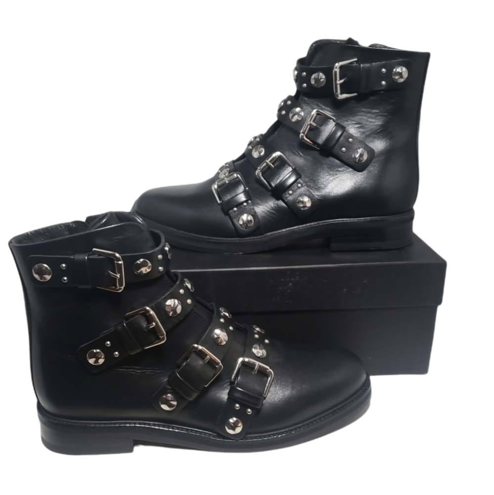 Maje Fortuna Studded Leather Boots Black SOLD OUT ONLINE Women's - Picture 1 of 16